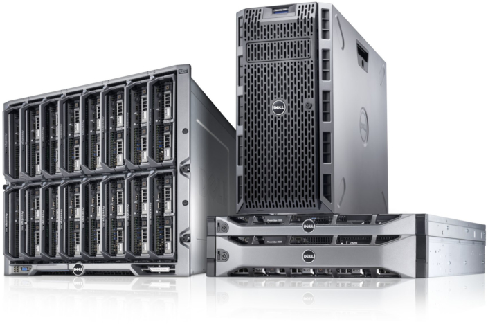 PowerEdge 12G server family, featuring a PowerEdge T320 tower server, PowerEdge R320 and R520 rack servers, and M320 blade servers in a PowerEdge M1000e enclosure.